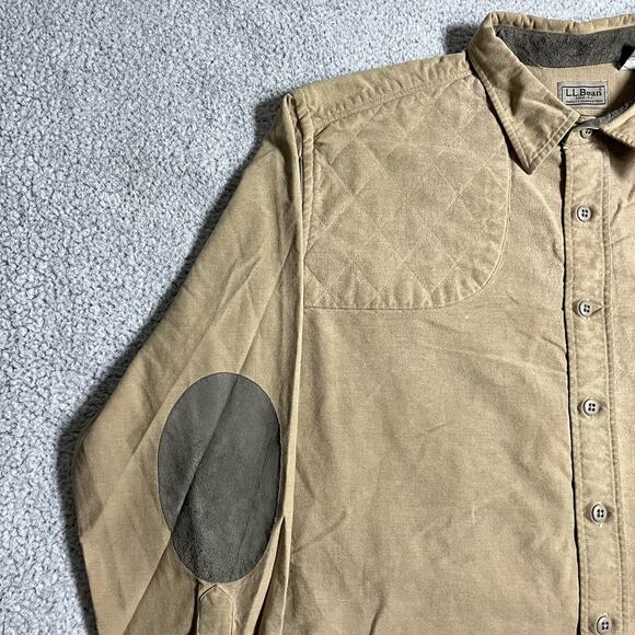 LL Bean Shirt Mens XL Beige Shooting Padded Elbow Patch Outdoor Hunting Work - Picture 4 of 13